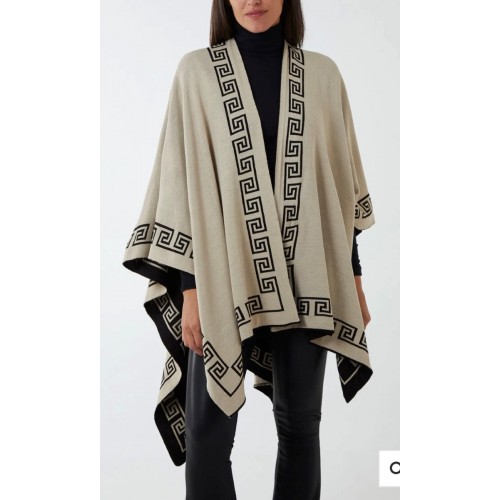 Tina reversible geometric trim fine knitted cape