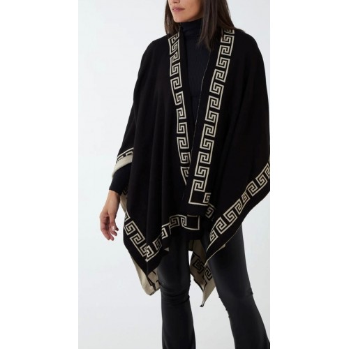 Tina reversible geometric trim fine knitted cape