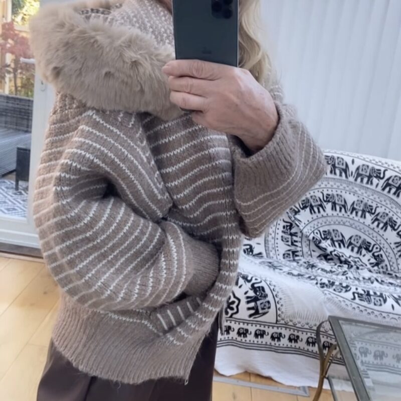 Abbie fur zip front side pockets cardigan