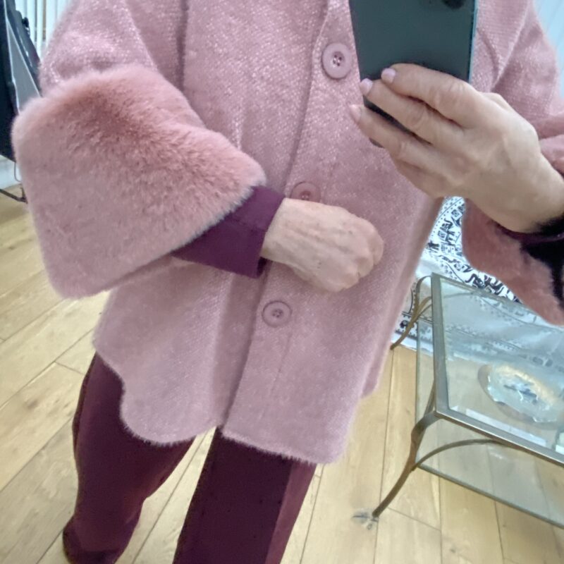 Franki faux fur cuffed knitted jacket/cardigan